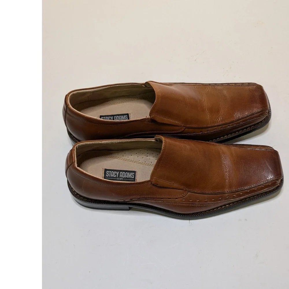 Stacy Adams Mens 24363-221 Brown Leather Square Toe Slip On Dress Loafers Siz 9M